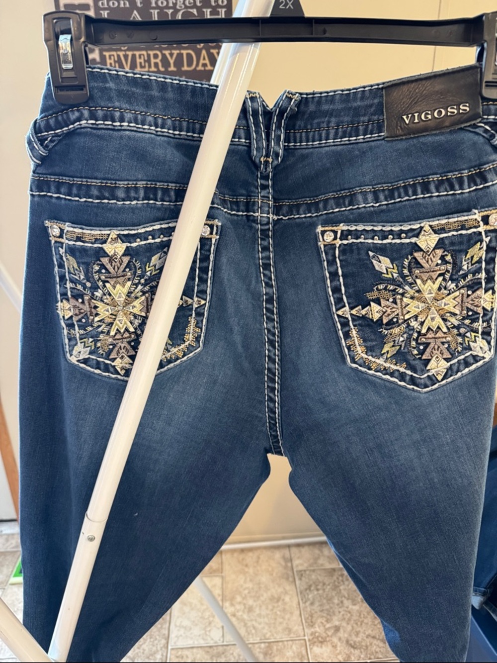 Vigoss Chelsea Bootcut Dark Blue Denim Jeans with White Stitching - Picture 7 of 7
